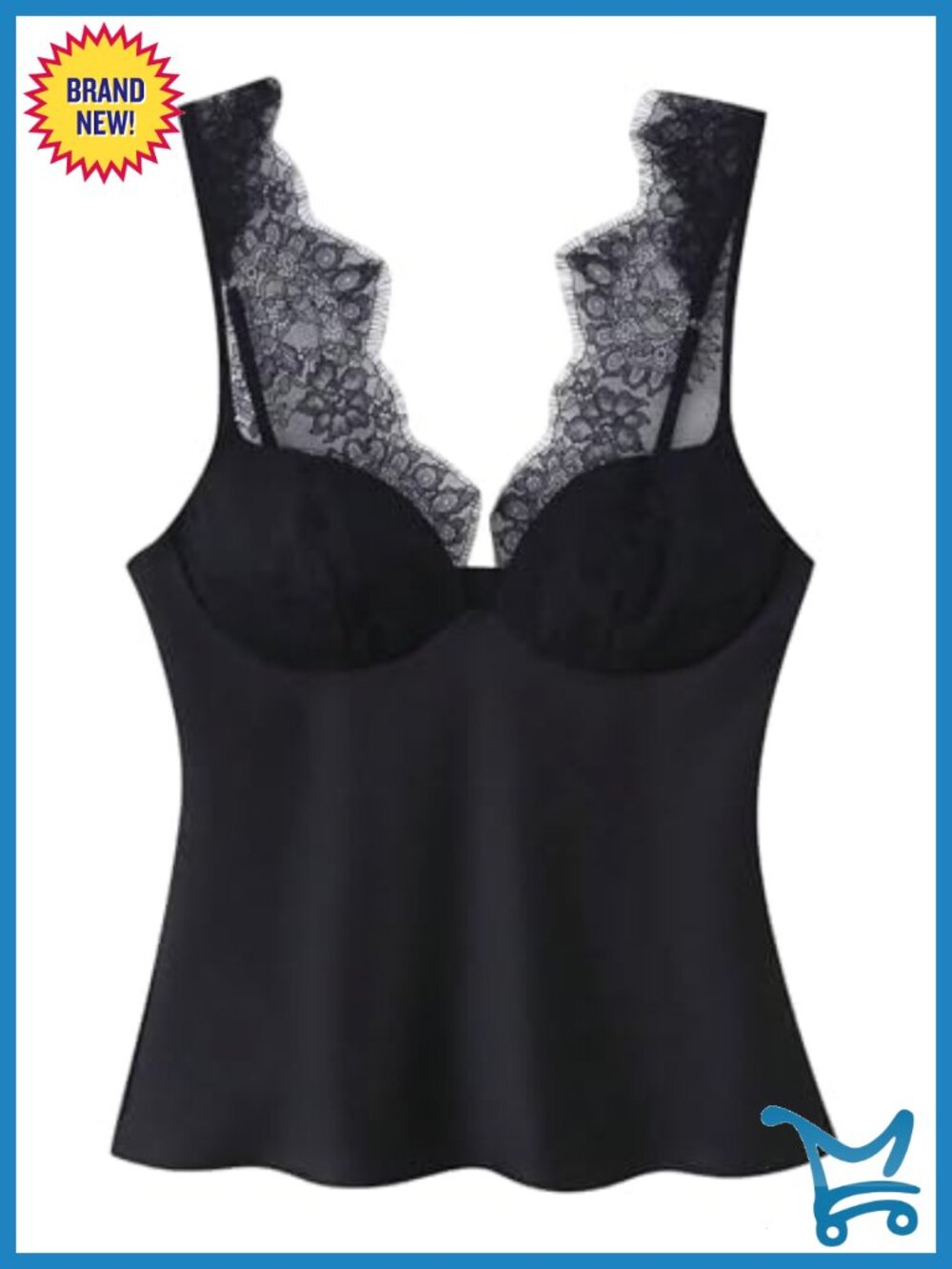 Satin Deep V Tank Top Lace Trim Sleeveless Plunging Cami Date Night